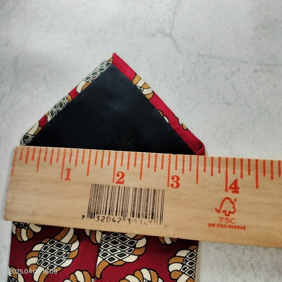 Boss Hugo Boss Silk Necktie Tie Repp Red Gold Cream Abstract Men's Classic - Picture 7 of 10